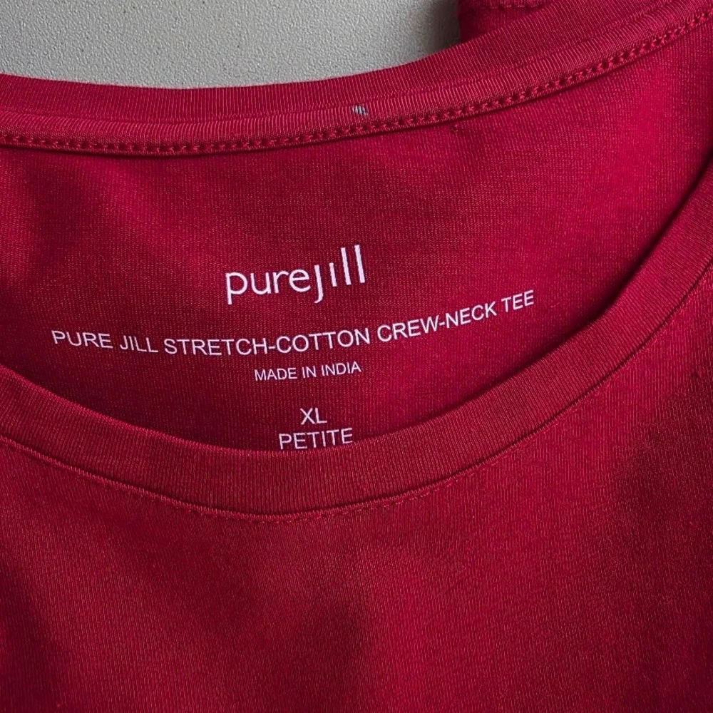 J Jill Womens Red Long Sleeve Crew Neck Relaxed‎ Fit Knit Top Solid Casual Tee